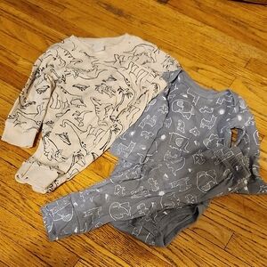 Kids Dinosaur Pajama Set - Cream and Gray